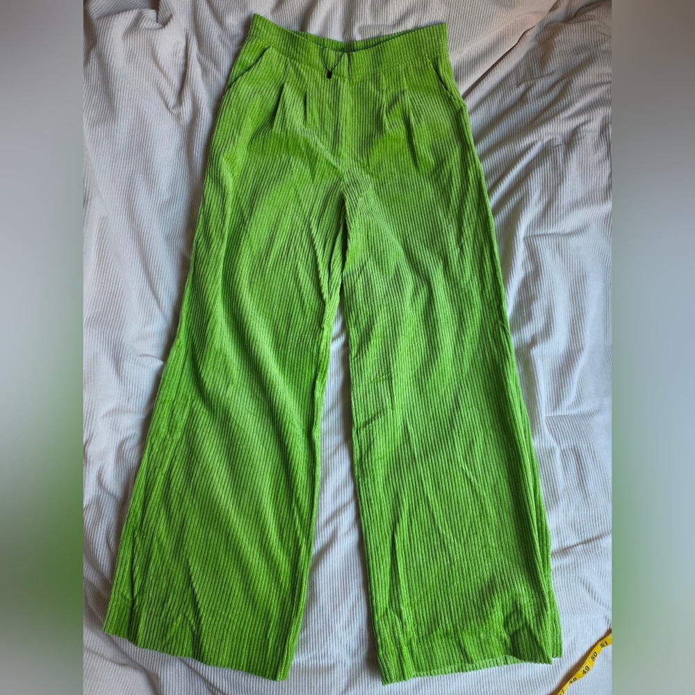 Nasty Gal Collection Corduroy Wide Leg Pants Apple Green Sz 8 Collection
